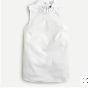 White J Crew ruffle-neck sleeveless top in cotton poplin